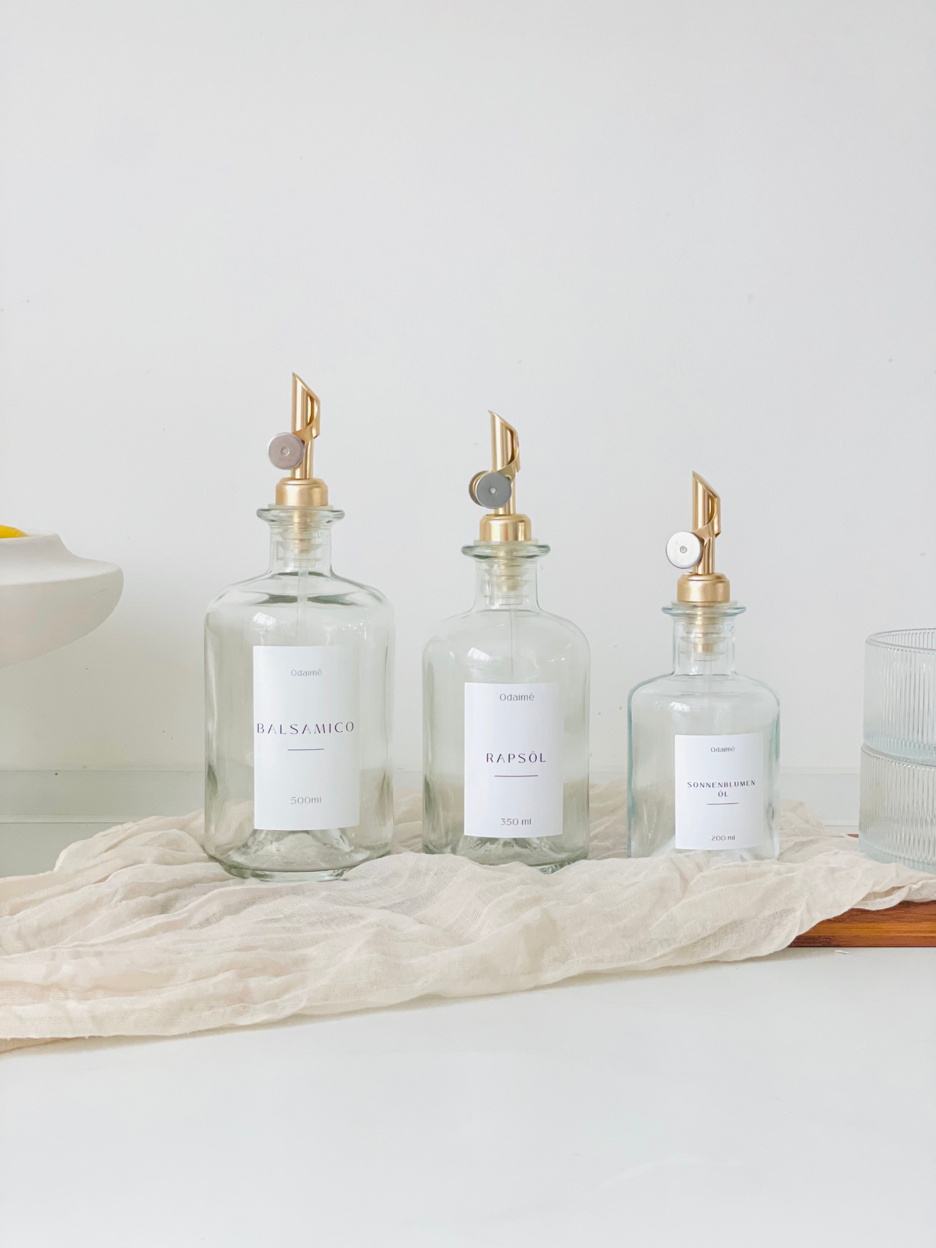 MOREA - 350ml Essig- und Ölspender aus Glas mit außergewöhlichem Ausgießer in 6 Farben