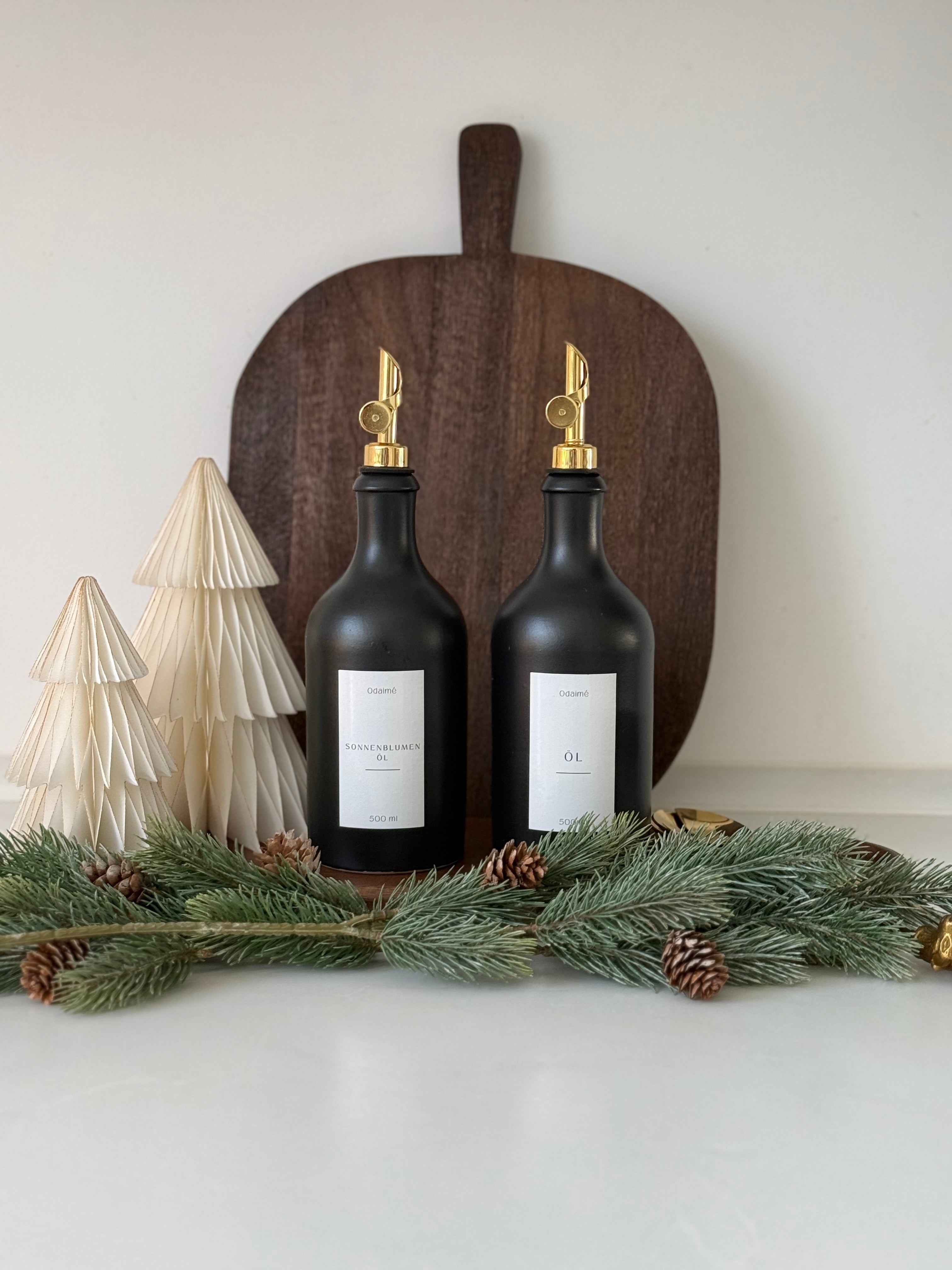 ADUAN Essig- und Ölspender aus Keramik, schwarz - Landhausstil mit automatisch öffnendem Ausgießer