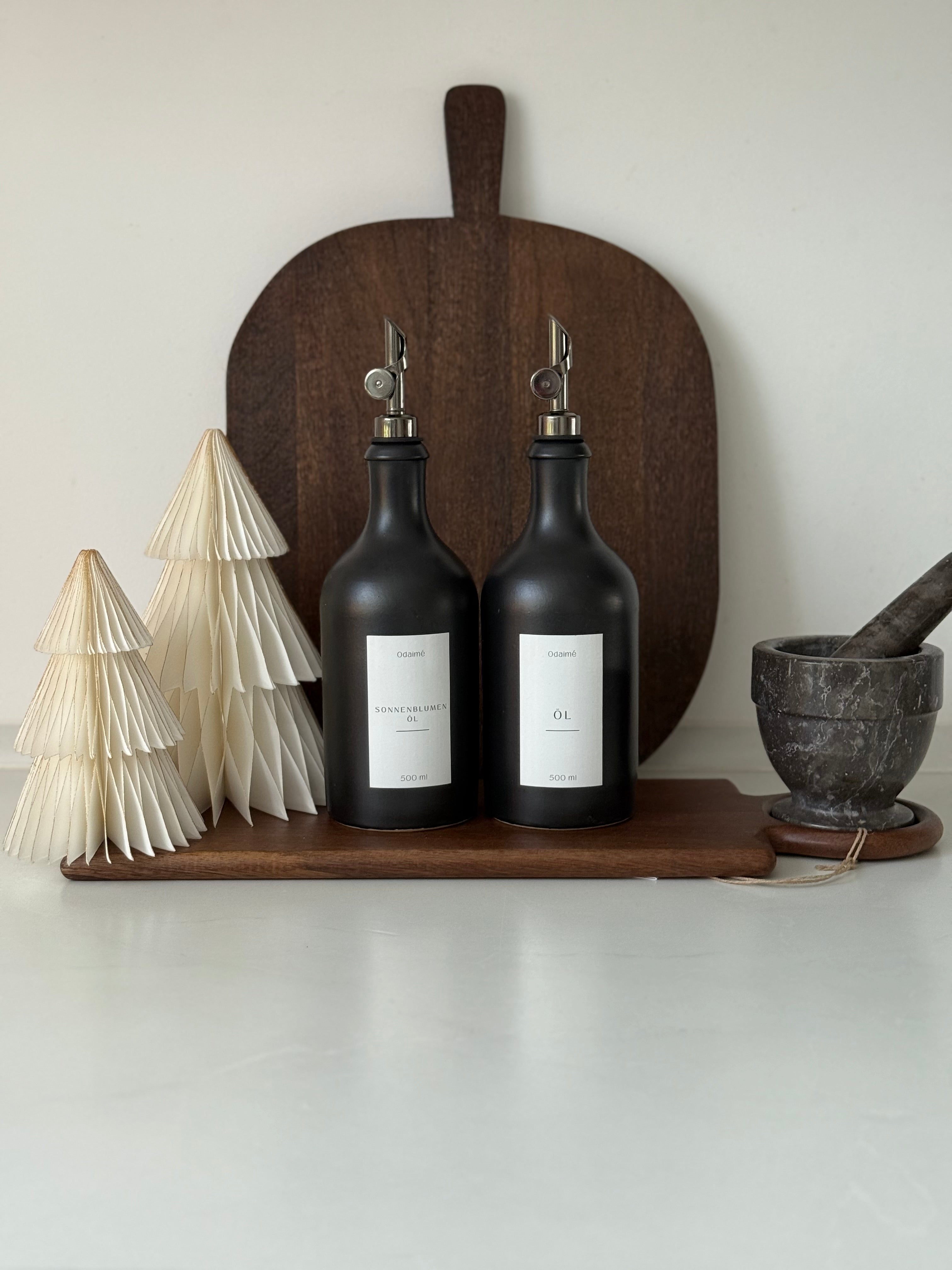 ADUAN Essig- und Ölspender aus Keramik, schwarz - Landhausstil mit automatisch öffnendem Ausgießer