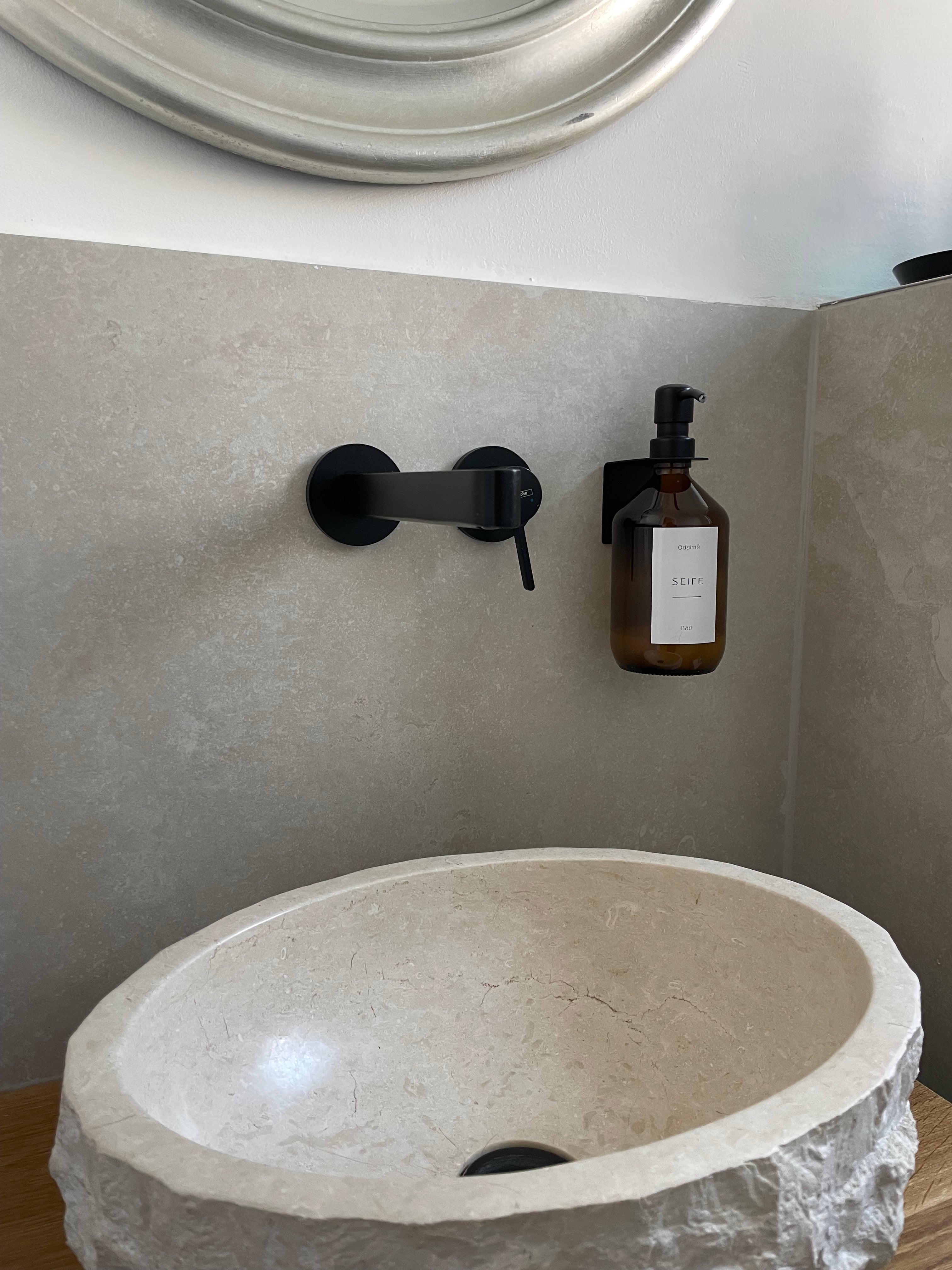 Edelstahlhalterung in Schwarz-Matt für Seifenspender, Shampoo, Spülmittel