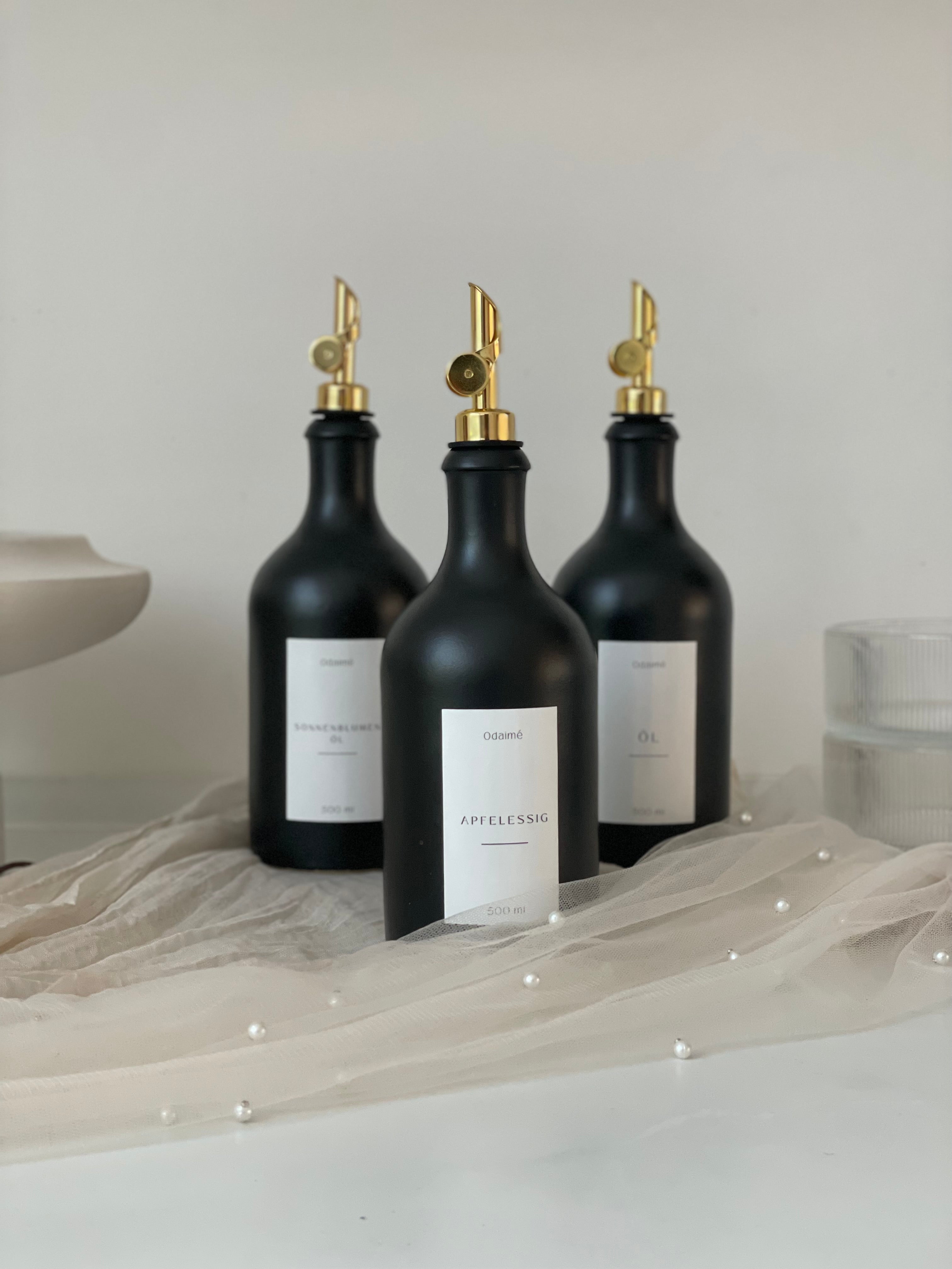 ADUAN Essig- und Ölspender aus Keramik, schwarz - Landhausstil mit automatisch öffnendem Ausgießer