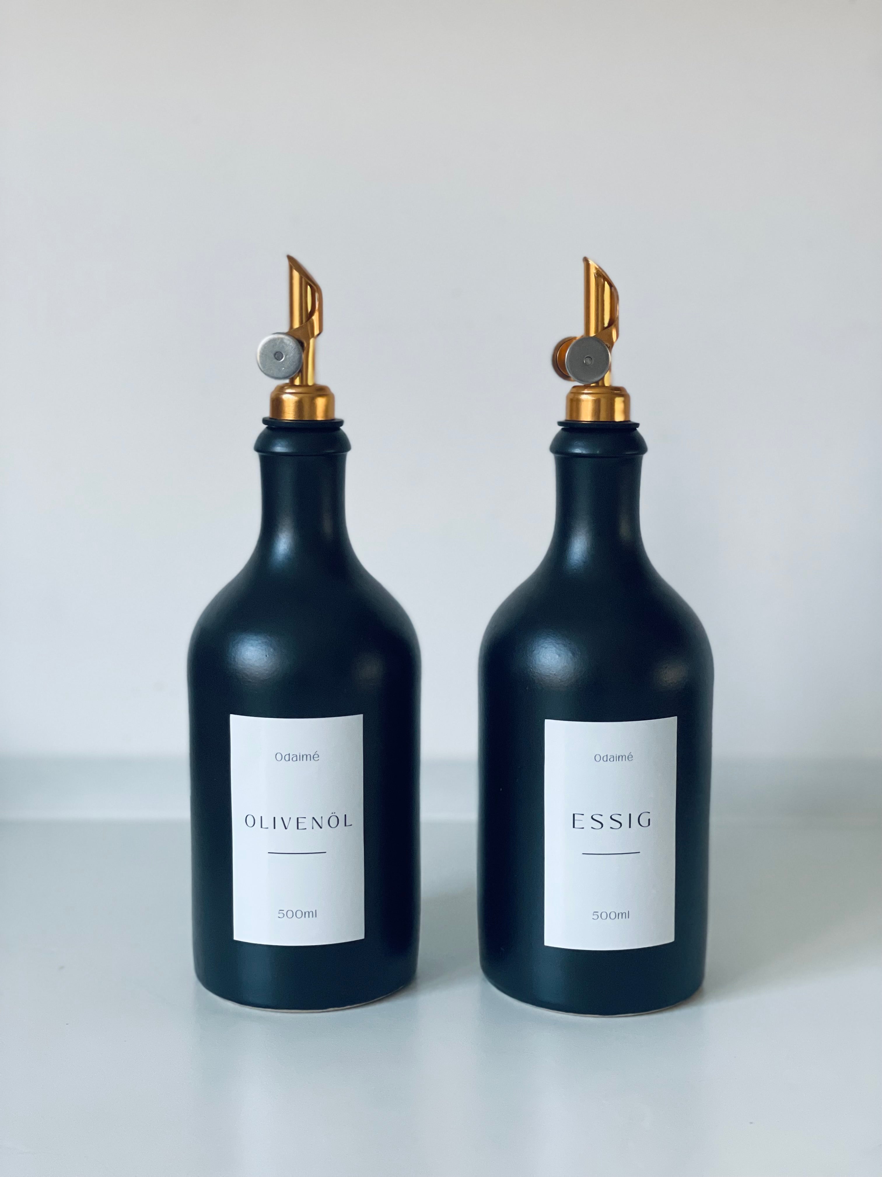 ADUAN Essig- und Ölspender aus Keramik, schwarz - Landhausstil mit automatisch öffnendem Ausgießer