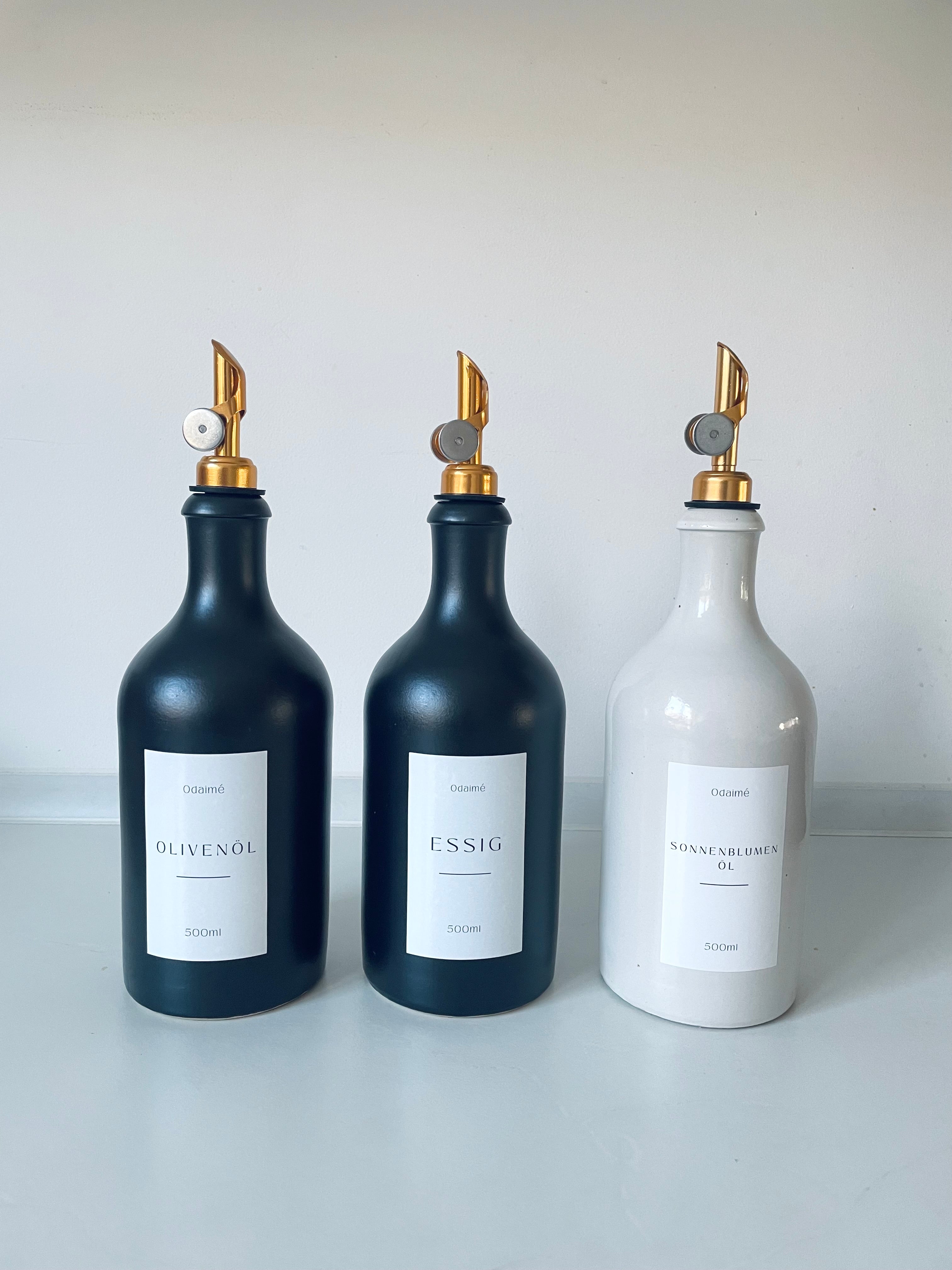 ADUAN Essig- und Ölspender aus Keramik, schwarz - Landhausstil mit automatisch öffnendem Ausgießer