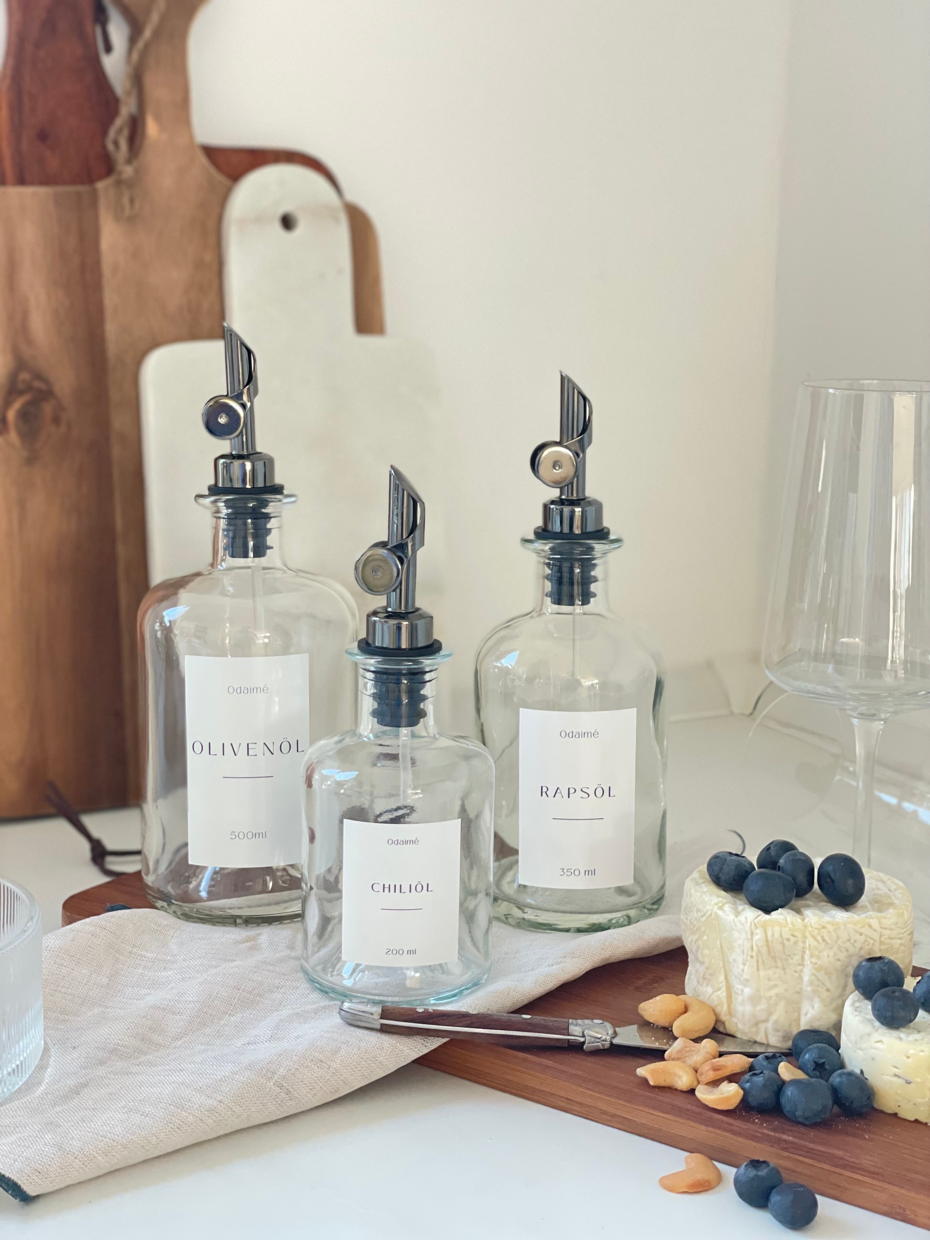 MOREA - 350ml Essig- und Ölspender aus Glas mit außergewöhlichem Ausgießer in 6 Farben