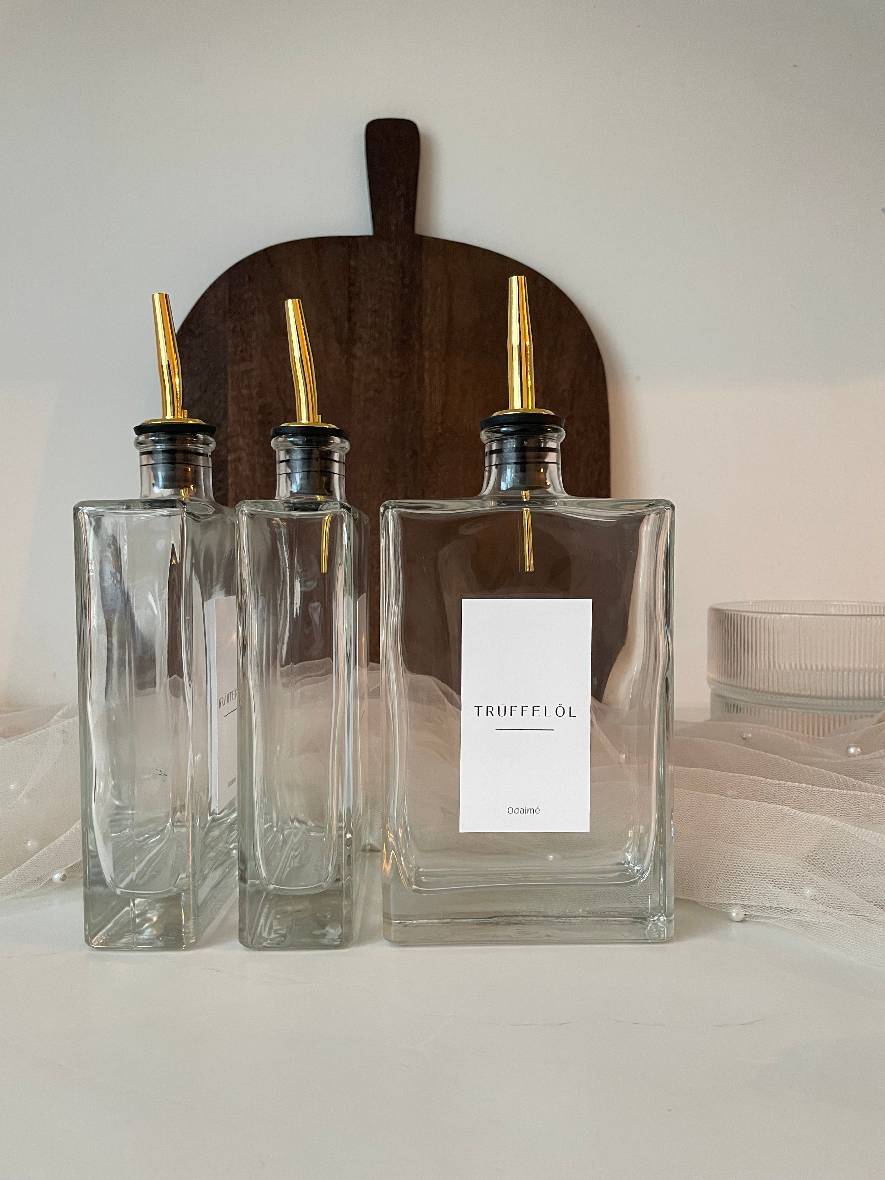 EMMA - Öl und Essigspender aus Glas 350ml mit edlem Ausgießer 6 Farben (Gold, Silber, Anthrazit, Weinrot)