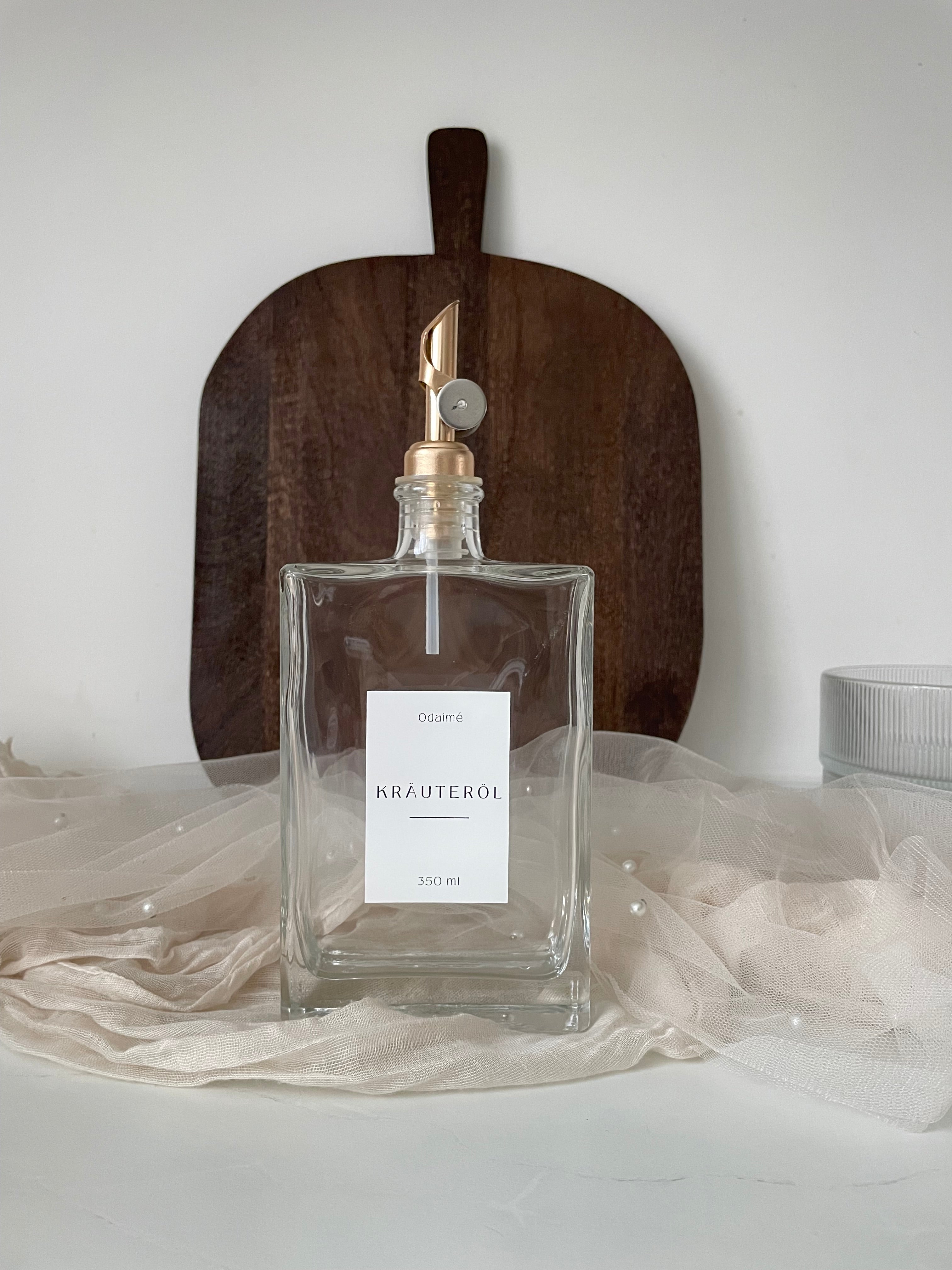 EMMA - Öl und Essigspender aus Glas 350ml mit edlem Ausgießer 6 Farben (Gold, Silber, Anthrazit, Weinrot)