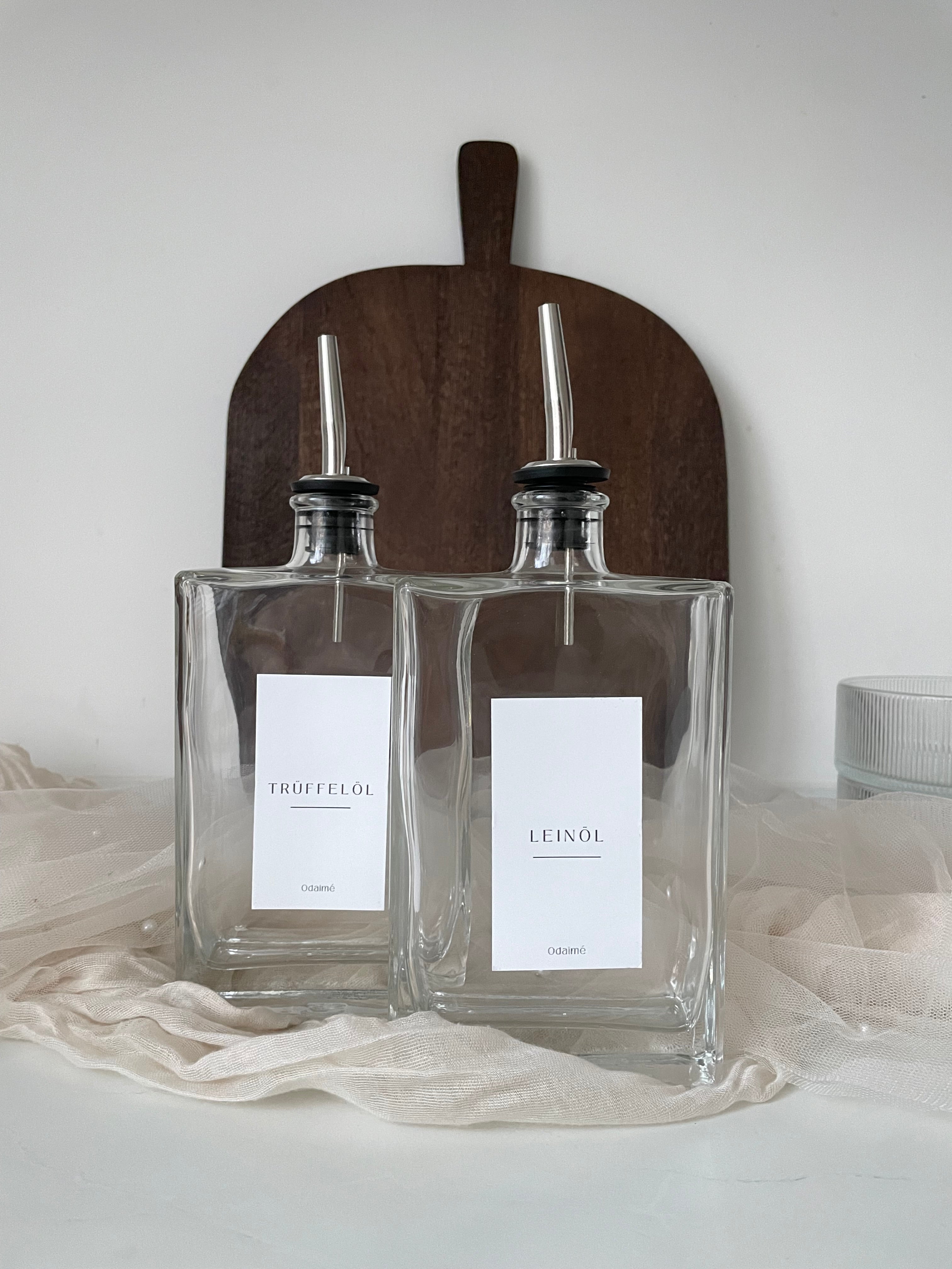 EMMA - Öl und Essigspender aus Glas 350ml mit edlem Ausgießer 6 Farben (Gold, Silber, Anthrazit, Weinrot)