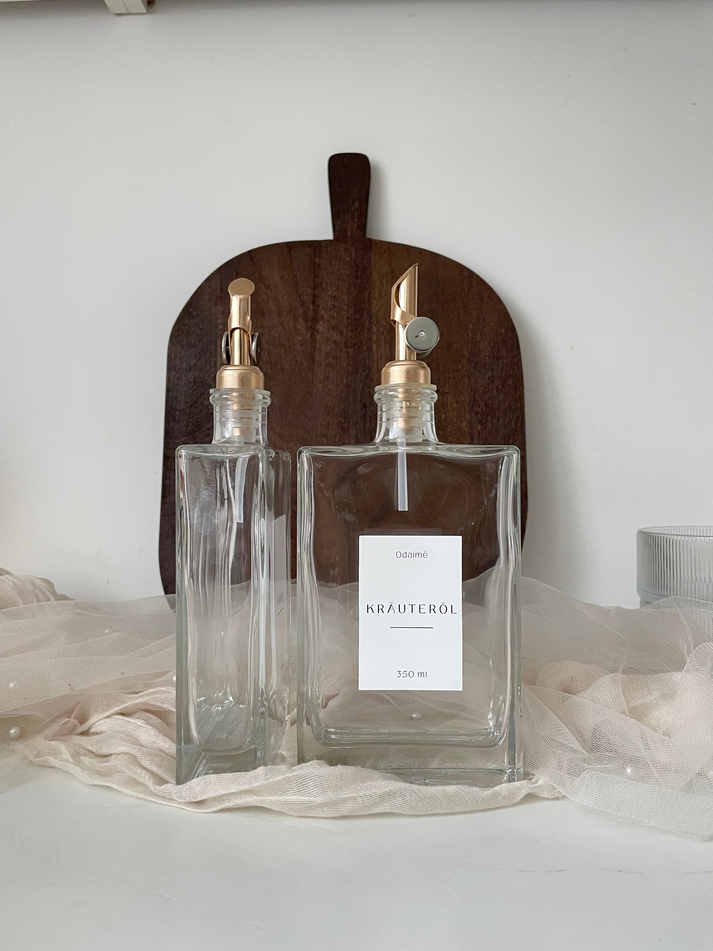 EMMA - Öl und Essigspender aus Glas 350ml mit edlem Ausgießer 6 Farben (Gold, Silber, Anthrazit, Weinrot)