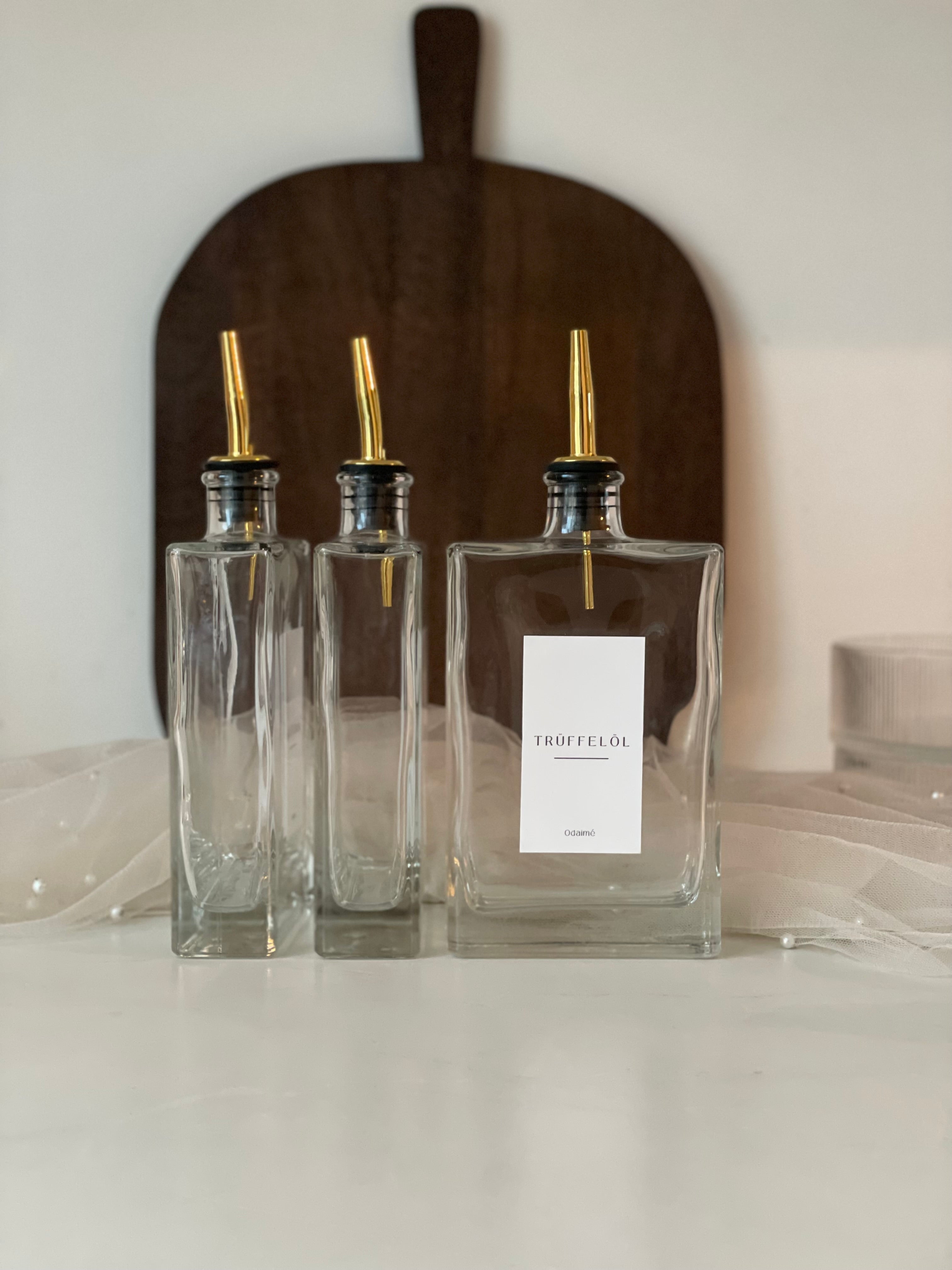 EMMA - Öl und Essigspender aus Glas 350ml mit edlem Ausgießer 6 Farben (Gold, Silber, Anthrazit, Weinrot)