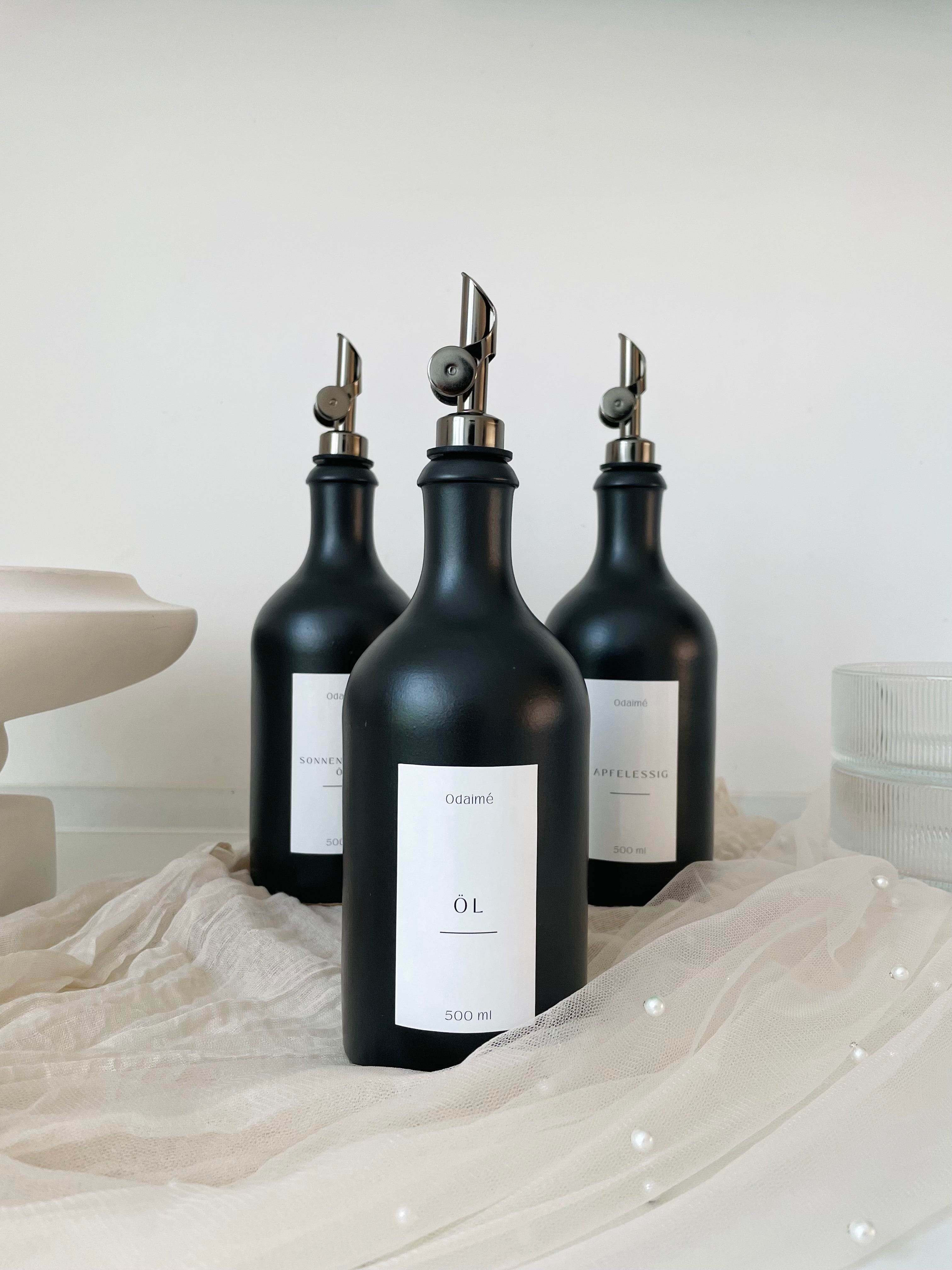 ADUAN Essig- und Ölspender aus Keramik, schwarz - Landhausstil mit automatisch öffnendem Ausgießer