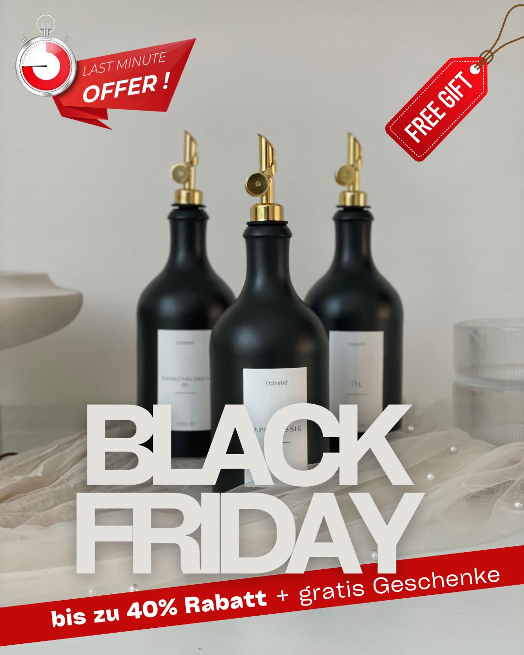 ADUAN Essig- und Ölspender aus Keramik, schwarz -  Landhausstil mit automatisch öffnendem Ausgießer