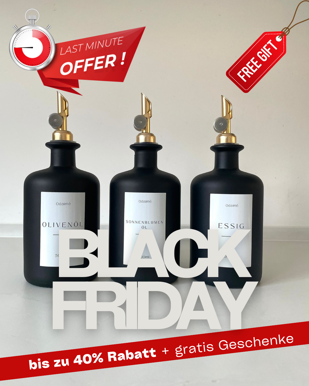 LOREYA - 500ml Essig- und Ölspender in schwarz-matt mit Ausgießer