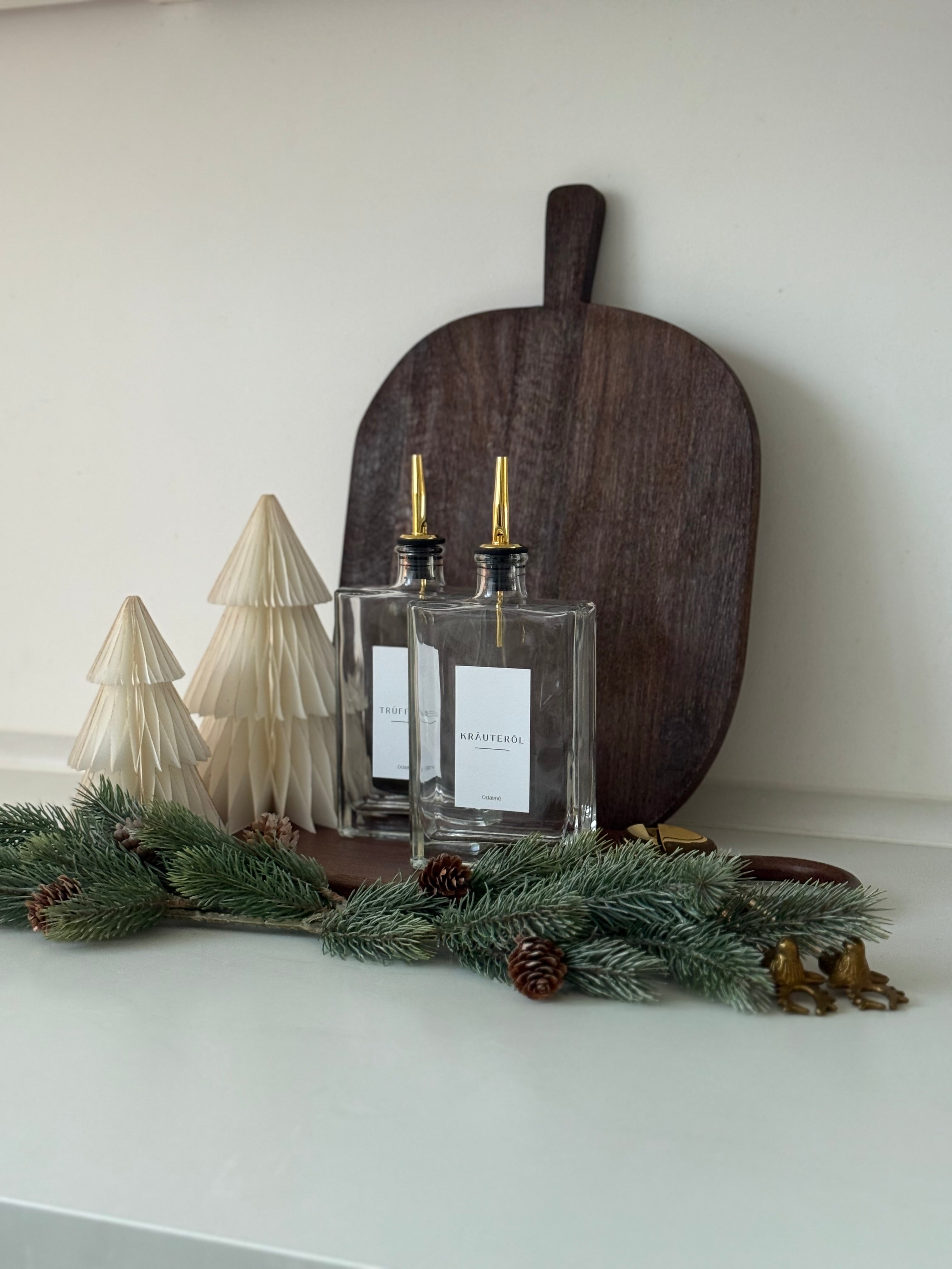 EMMA - Öl und Essigspender aus Glas 350ml mit edlem Ausgießer 6 Farben (Gold, Silber, Anthrazit, Weinrot)